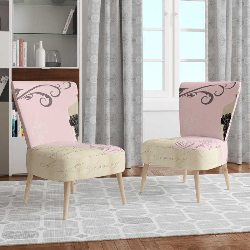 Upholstered Floral Side Chair - Modern floral Accent Chair, Abstract Pink Polyester Blend 3
