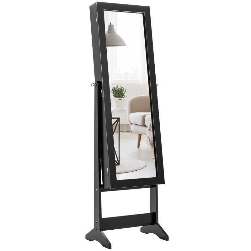 Armoire à bijoux avec miroir pleine grandeur et miroir de maquillage intérieur, Noir