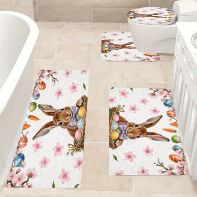 4 Pcs Easter Bunny Basket Bath Rug Set