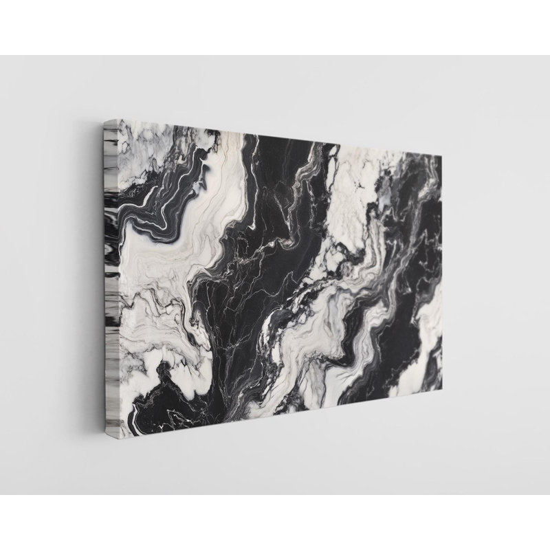 "Noir et blanc", texture abstraite de marbre sur toile de haute qualité - décoration murale fabriquée à la main - art élégant - cadeau - décoration murale