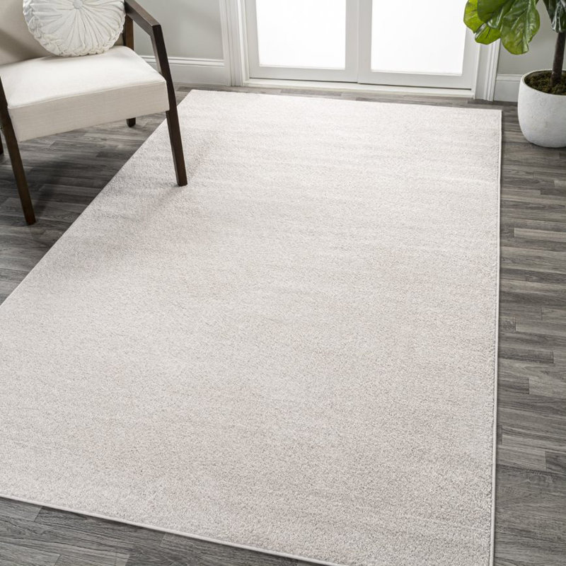 Asala Solid Low-Pile Ivory Rug, Rectangle 2'9" x 5'