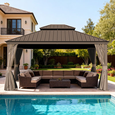Outdoor Galvanized Steel Patio Gazebo with Double Roof