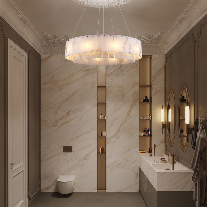 Lustre rond 10 lumières à intensité variable en albâtre
