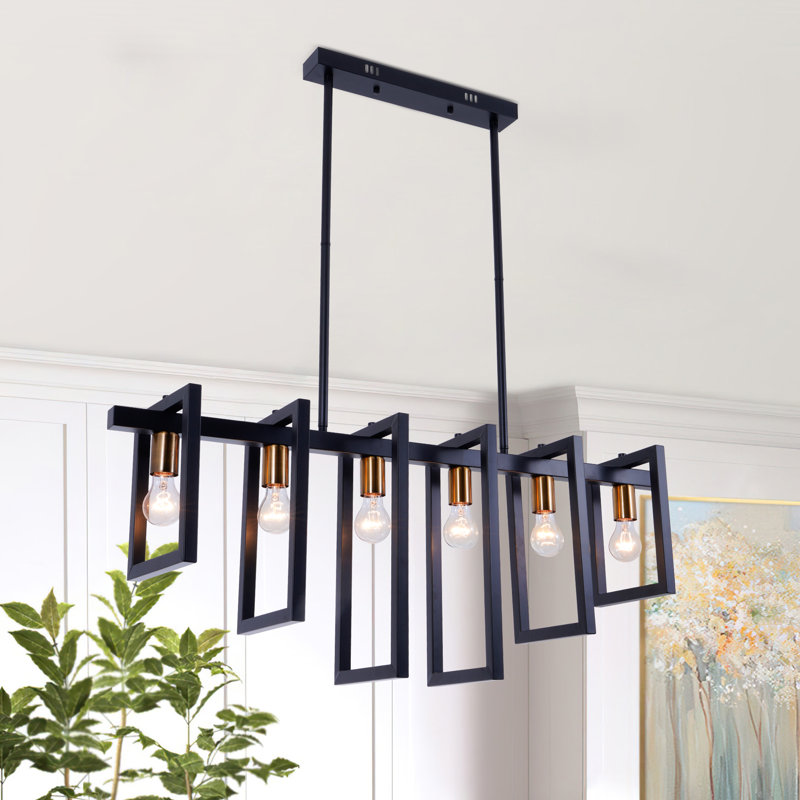 39" Modern Rectangular 6-light Chandelier Dimmable