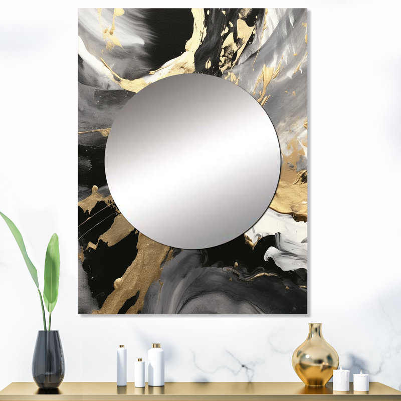 Samyan, Exploration des profondeurs du marbre doré IV - grand miroir mural géométrique, miroir unique moderne, art imprimé en métal