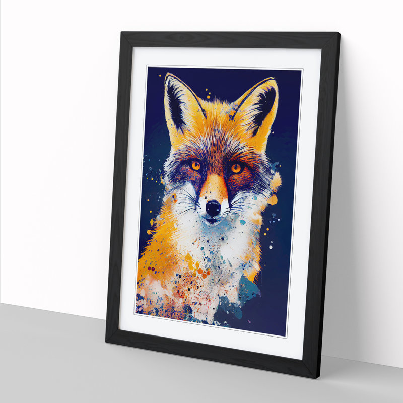 FRM-V0523-1033X Fox Paint Splatter Vol.1 - Single Picture Frame Print, 34cm H x 25cm W x 2cm D, Oak Framed