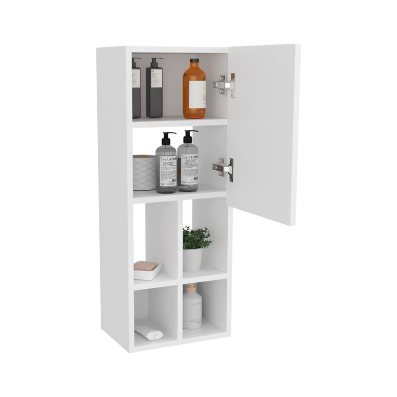 White Bathroom Cabinet With 1 Door And 4 Shelves, Complementing Different Interior Styles, Ideal For Small Spaces 、、、1 、4 、、