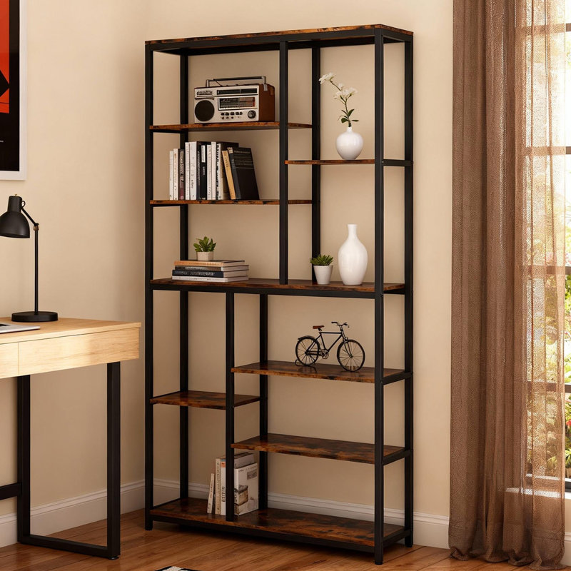 Bibliothèque de 79 pouces de hauteur, bibliothèque à 8 niveaux décalés, étagères à livres ouvertes sur pied modernes, étagère en bois large pour le salon