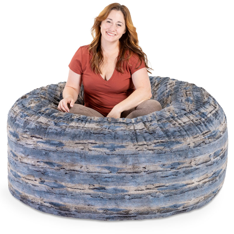 Metro Sac 5 Foot Bean Bag Chair For Adults - Luxe Fur, Indigo Faux Fur