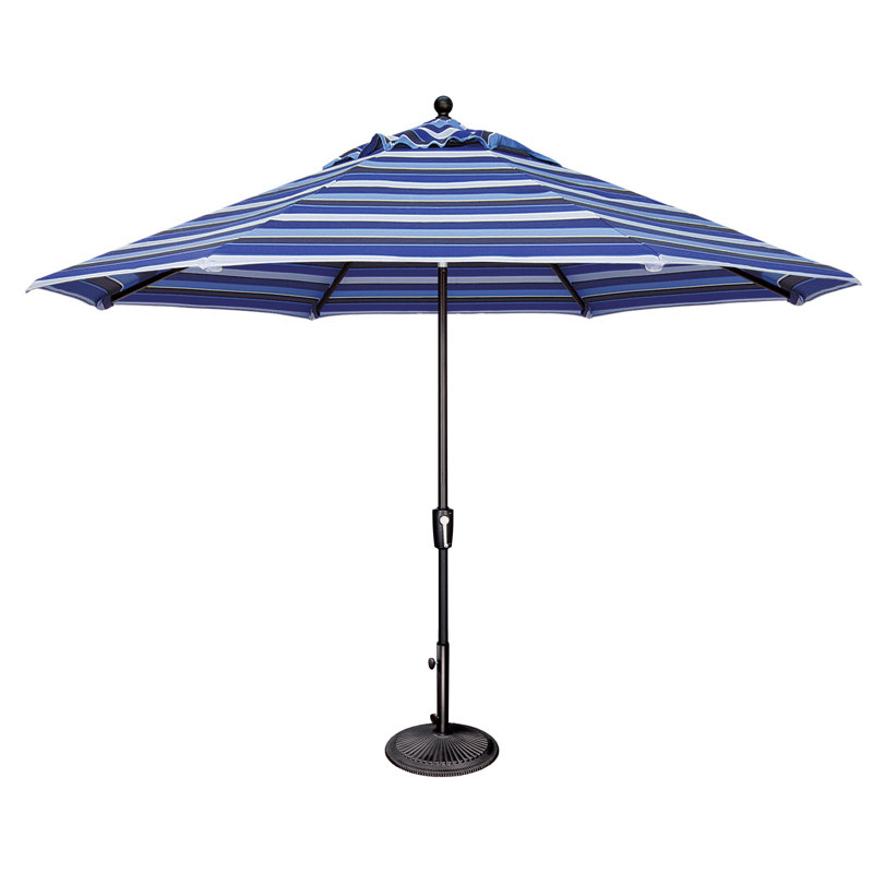 Parasol incliné à bouton-poussoir 11 'Laonceston, Noir, Rayures cobalt Milano
