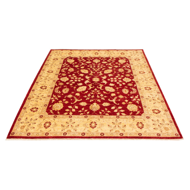 Tapis rouge foncé / beige / brun en laine noué à la main de conception unique 8 pi 1 po x 9 pi 11 po Chobi Finest