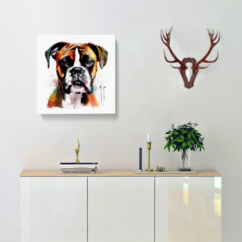 Boxer Dog Graphic Art No.3 - Wrapped Canvas - Framed Print, 35cm H x 35cm W x 3cm D