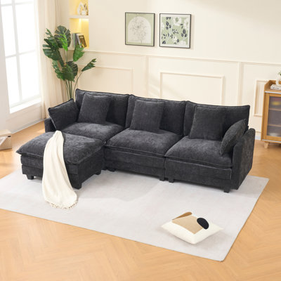 -seater Modern Sofas, Wood-fabric Build With Storage Ottoman For Compact Living Spaces