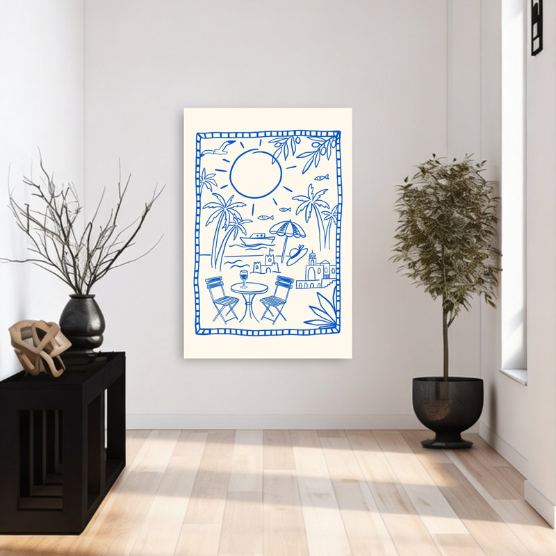 Impression d'art mural idyllique sur un bord de mer abstrait palmier abstrait, H 48 po x l 32 po