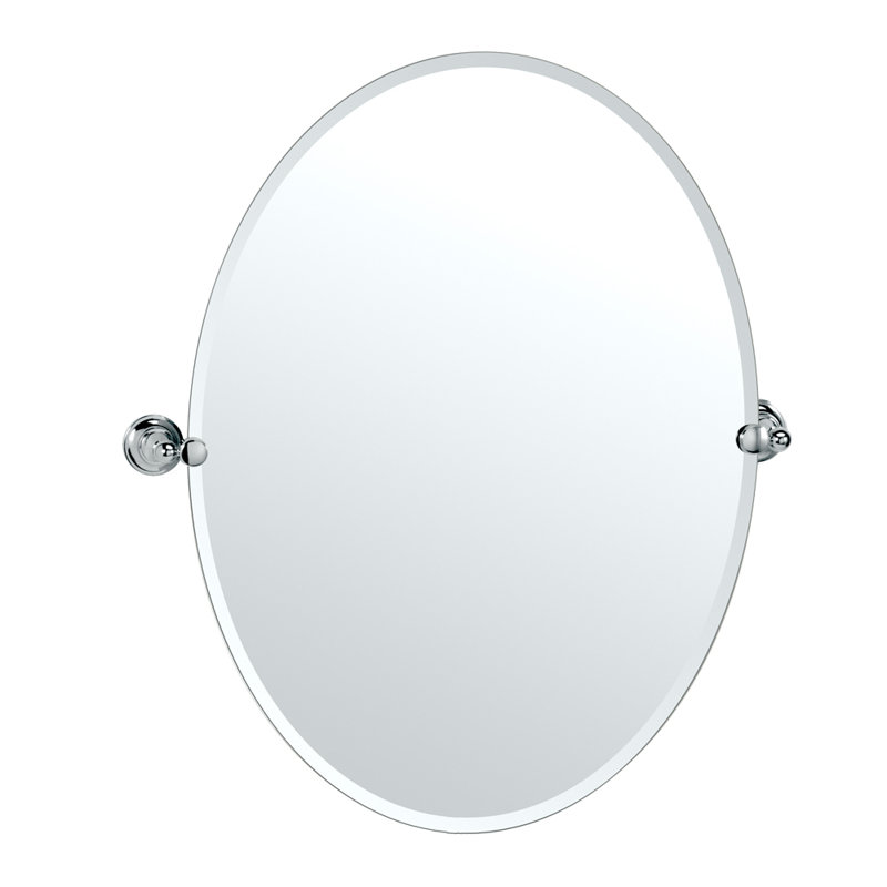 Tiara Oval Wall Mirror | Frameless Beveled Vanity Mirror, 32" H x 28.5" W, Satin Nickel