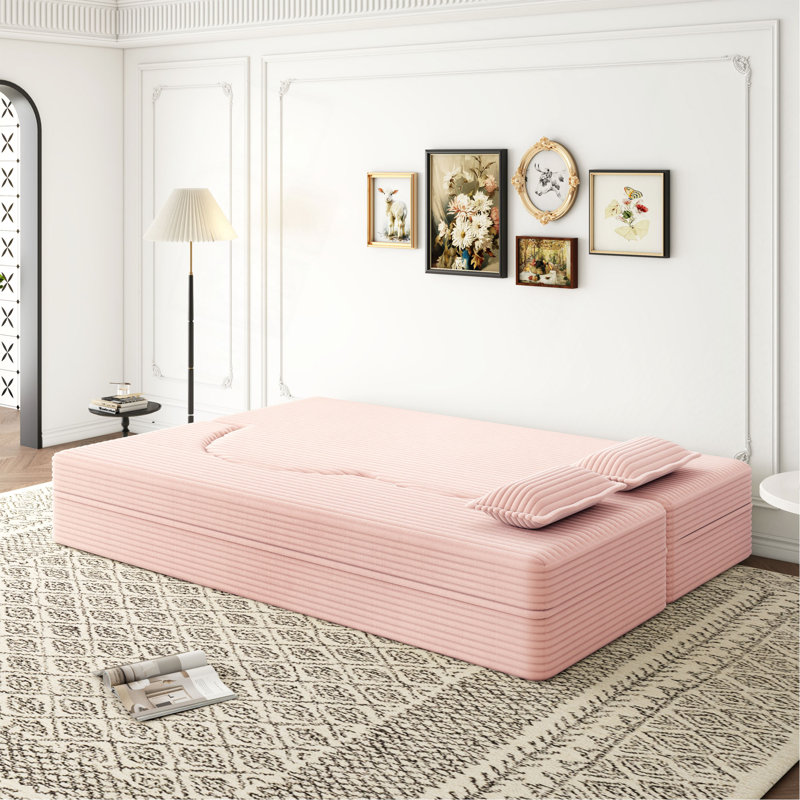 Canapé-lit moderne avec 2 coussins, canapé-lit convertible en velours côtelé rembourré de mousse, matelas pliant de 15 po pour le salon, lit d'invité, aucun assemblage requis