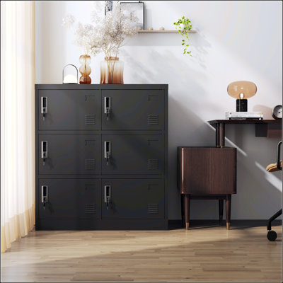 6 Door Employee Storage Locker, School Lockers with Card Slot, Metal Frame