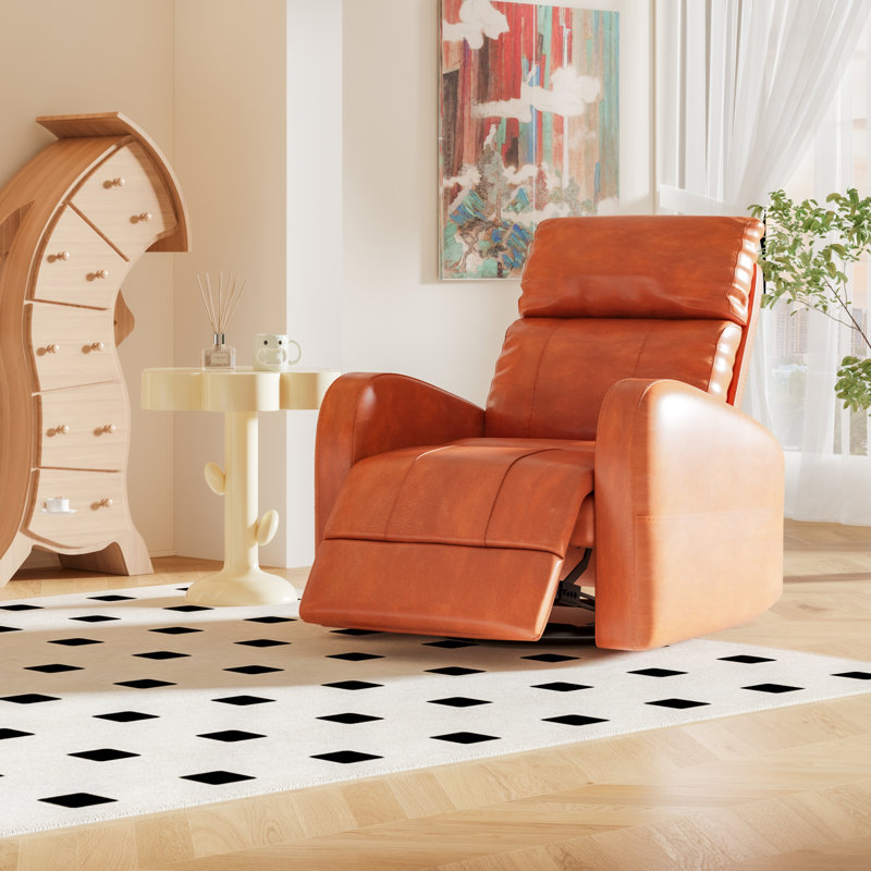 Fauteuil inclinable électrique pivotant Khamille, Cuir brun sellier