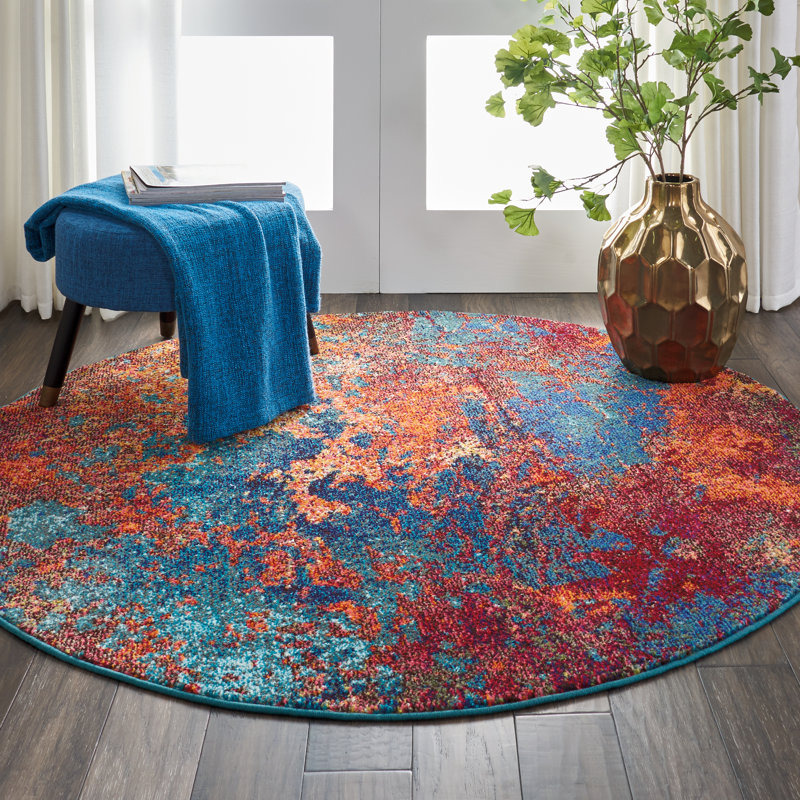 Bayport Blue/Orange/Red Area Rug, Round 160cm