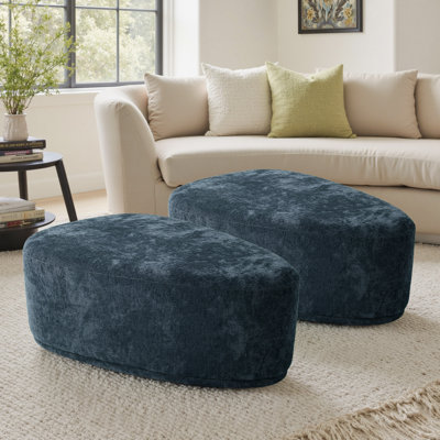 Caras Upholstered Navy Triangular Compression Ottoman No Assembly Required (Set of 2)