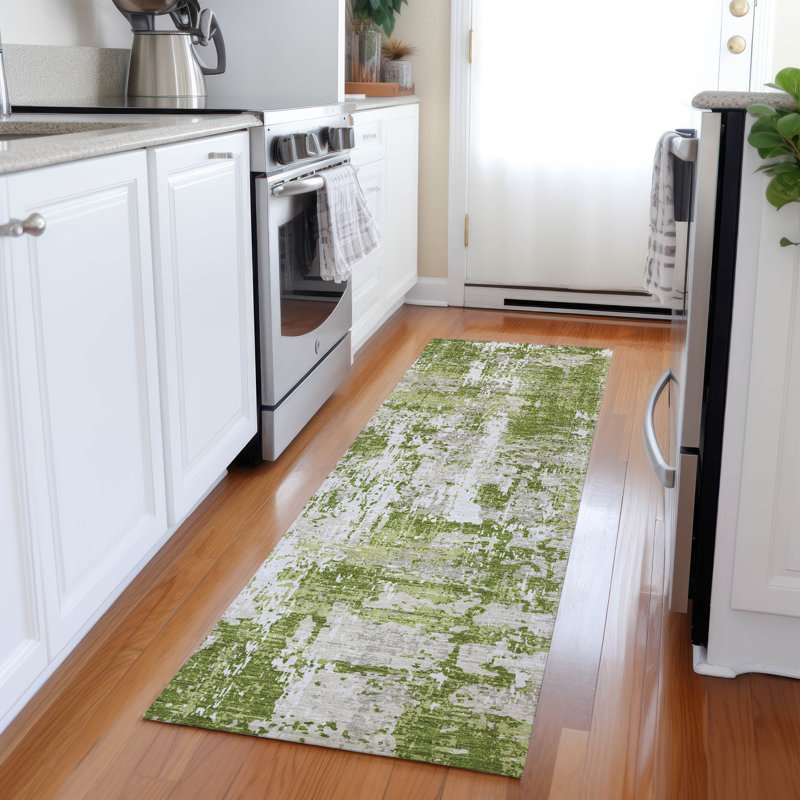 Tapis vert intérieur / extérieur lavable à la machine Chayden ACN1008, Tapis de couloir 2 pi 3 po x 7 pi 6 po