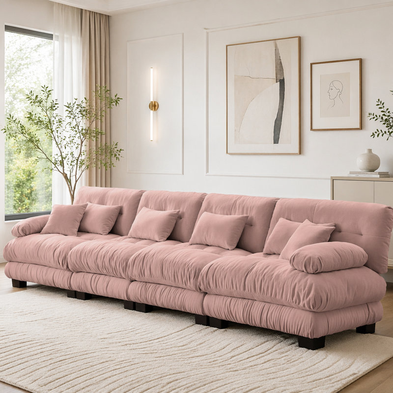 Canapé Cloud, canapé en chenille, Rose + 4 sièges