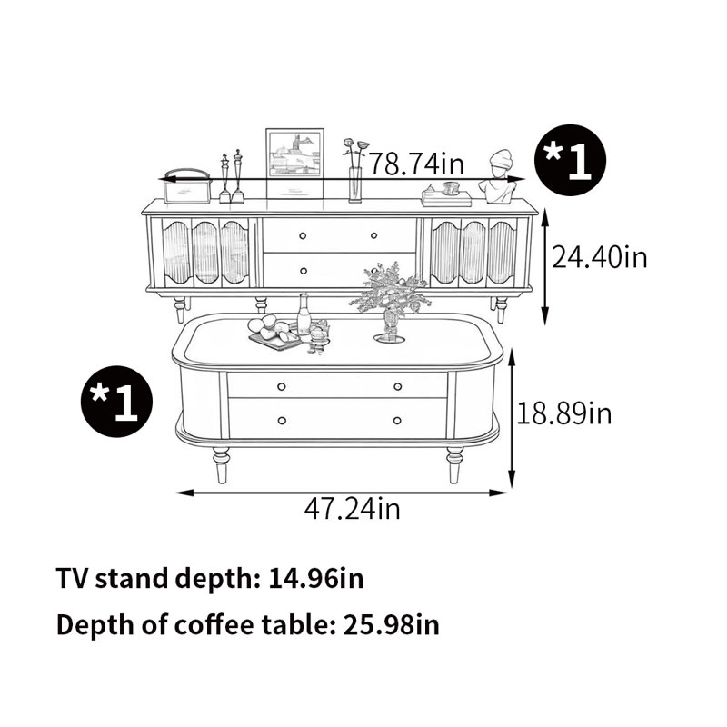 Combinaison meuble télé de style rétro, Crème