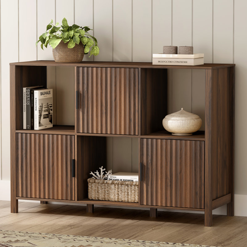 33.5“H*47.24"W Fluted Storage Organizer Bookshelf, Brown