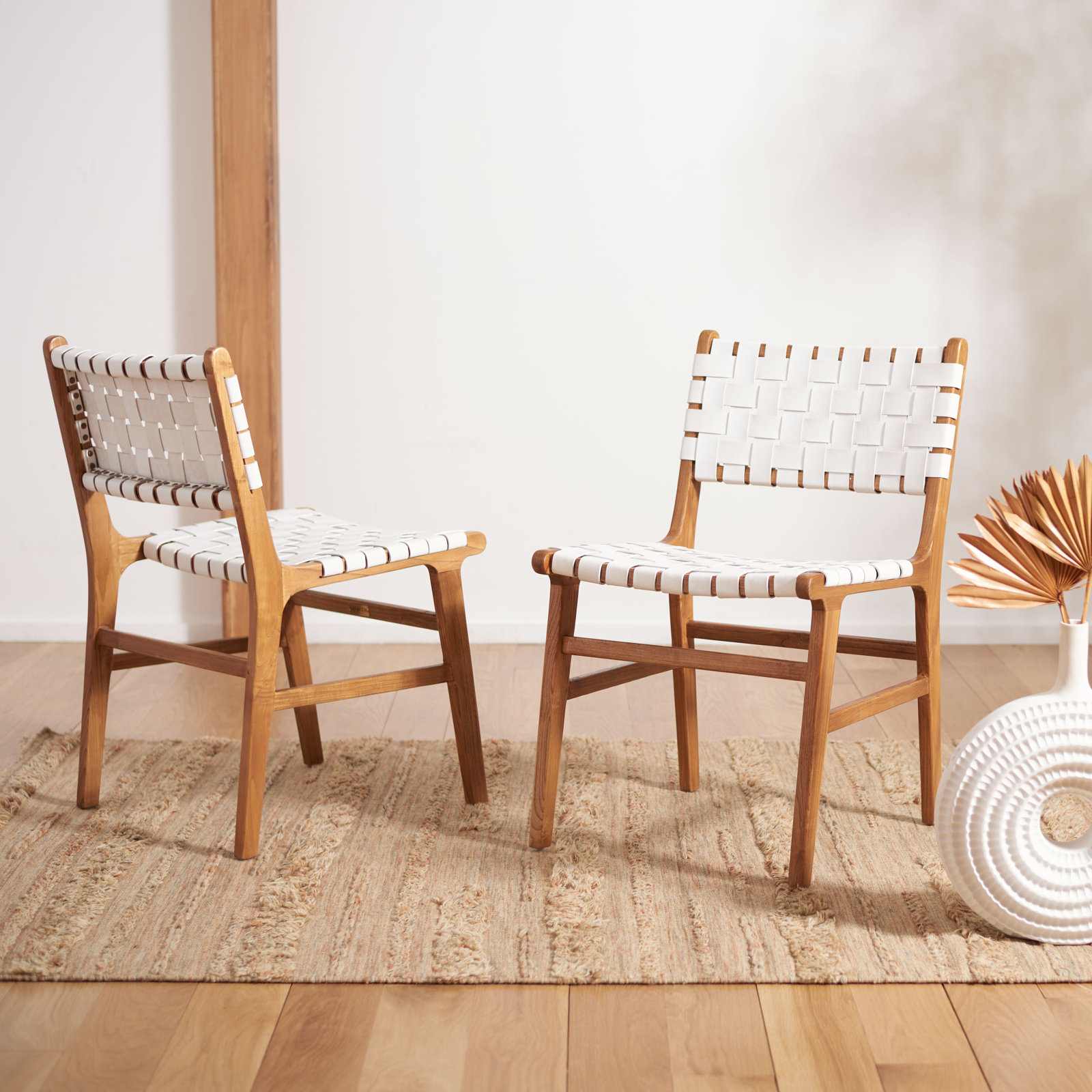 Alston Genuine Leather Side Chair, White/Natural