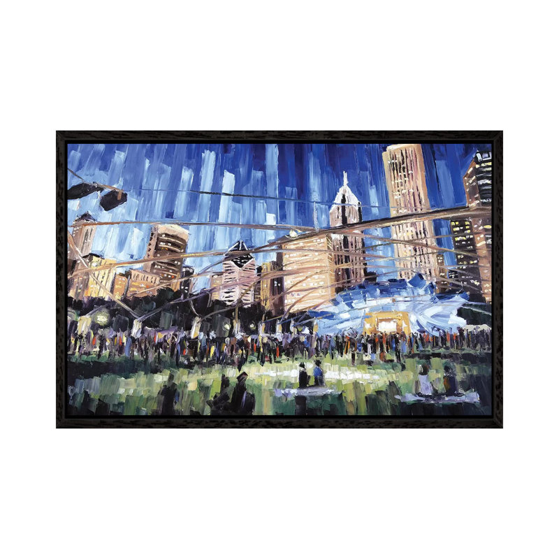 Millennium Park by Roger Disney - Painting on Canvas, Black Framed, 45.72cm H x 66.04cm W x 3.81cm D