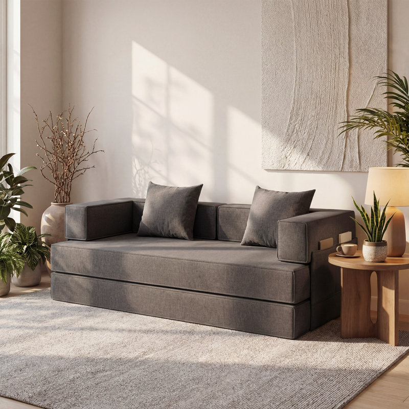 83“ Foldable Sleeper Sofa Bed – Convertible Mattress Couch With 2 Removable Pillows, Gray