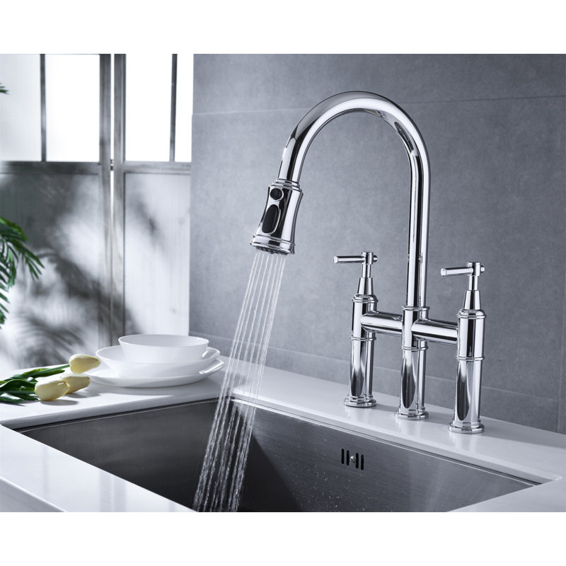 Bridge Kitchen Faucet With Pull-Down Sprayhead In Spot, Chrome