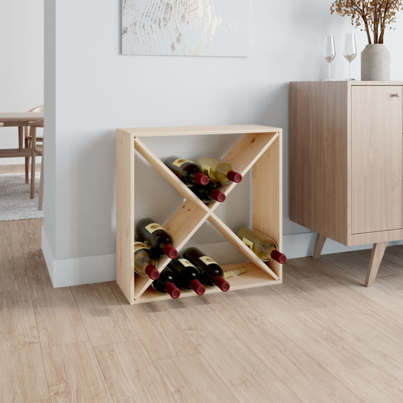 4 Bottle Solid Wood Floor Wine Bottle Rack, Brown