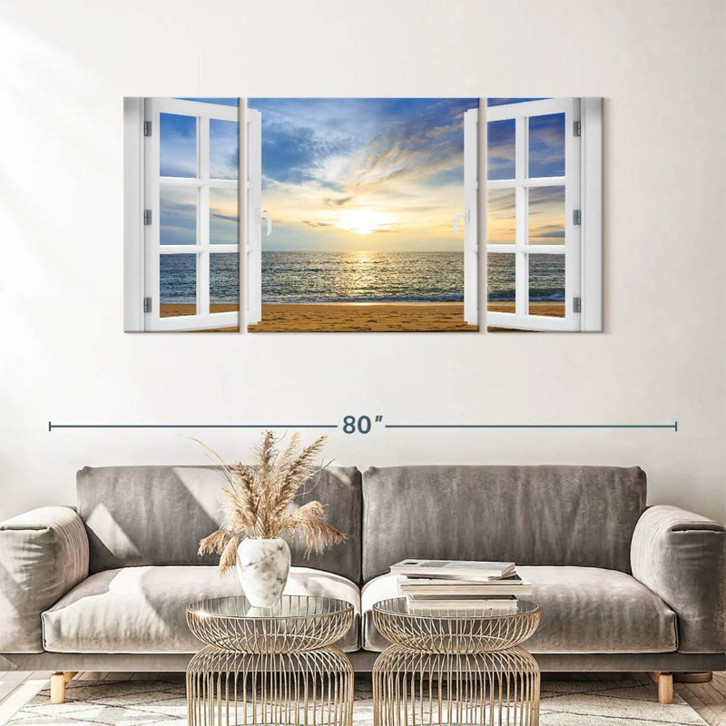 Fenêtre à la plage éthérée 3 pièces, H 30 po x l 63 po x P 1,25 po