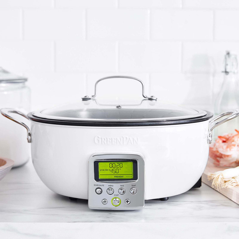 Elite Greenpan Ceramic Nonstick 6-Quart Essentaial Smart Skillet, Cloud Cream