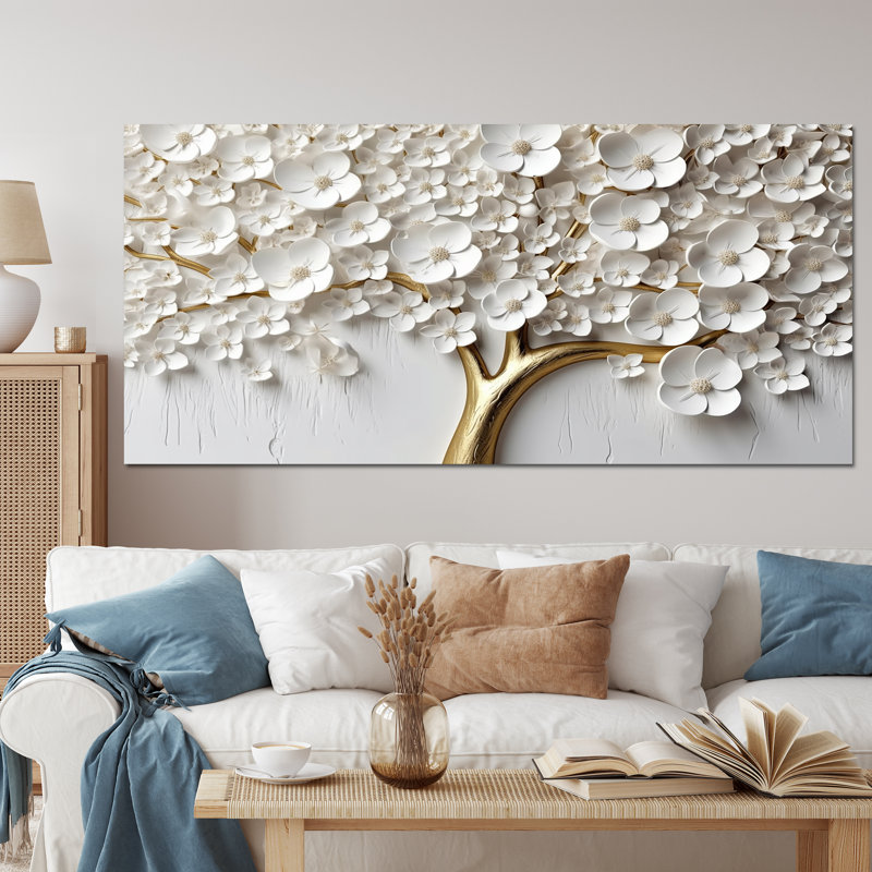 Orchidée blanche dans un jardin de branches I - reproduction sur toile (sans texture) , H 28 po x l 60 po, Toile tendue