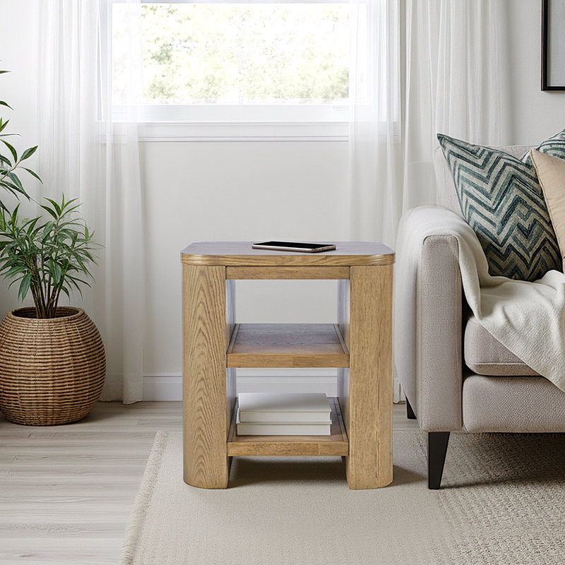 Table de bout Janzen avec rangement ouvert et coins arrondis - Chêne Cascade, Bois brun