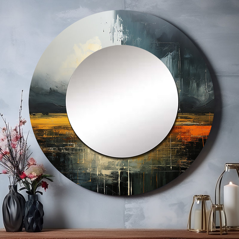 Drama foncé Bold Storm I - Grand miroir rond gris Storms, 23 po x 23 po