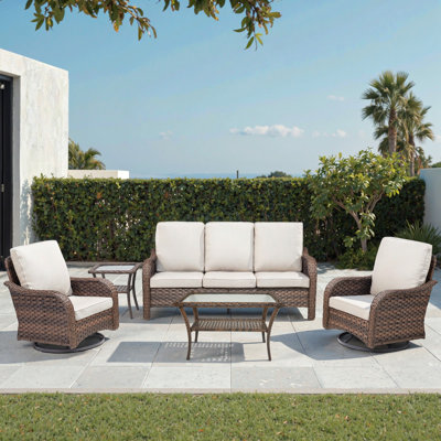 Gustave 5-Piece Outdoor Wicker Patio Furniture Set, All-Weather Conversation Set With Olefin Cushions