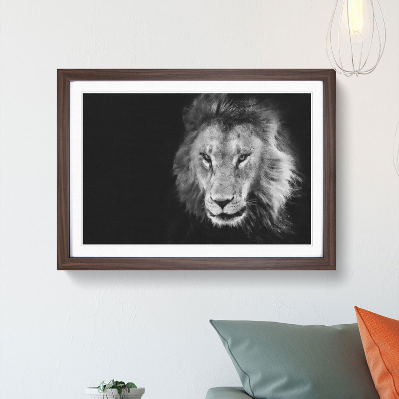 Portrait of a Lion - Framed Print, 62cm H x 87cm W x 2cm D, Walnut Framed