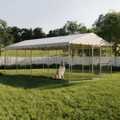 Grand chenil d'extérieur pour chien 10 po x 20 pi avec auvent, structure en acier galvanisé robuste, housse imperméable, protection contre les intempéries, parc pour animaux de compagnie verrouillable pour les grands chiens et plusieurs animaux.