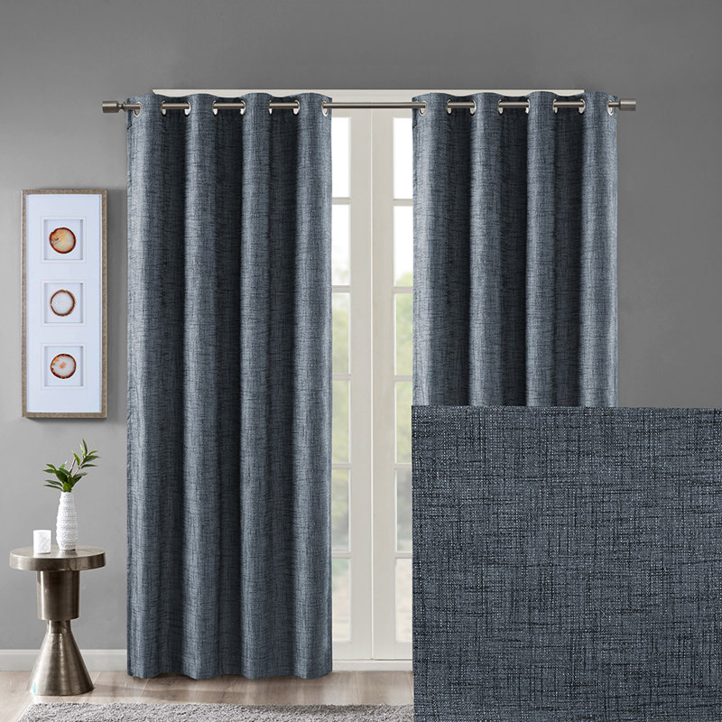 Printed Heathered Blackout Grommet Top Curtain Panel, 54" W x 84" L, Navy