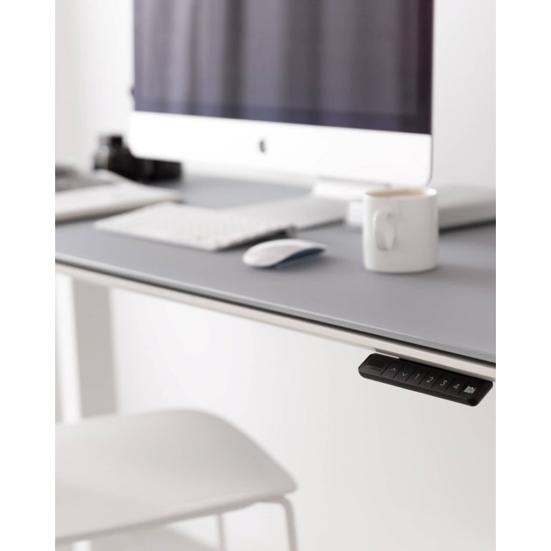 Centro Adjustable Height 66" Gray Glass Computer Desk with Drawer