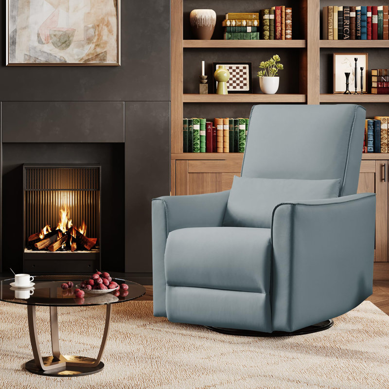 Manual Recliner Chair, Swivel Nursery Rocking Recliner,PU Leather Recliner with Lumbar Support, Grey
