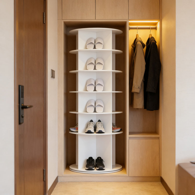 Rotating Shoe Rack Organizer With High Bottom Design, 6-Tier Spinning Storage Tower For Shoes, Handbags, And Accessories, Space-Saving Revolving Lazy Susan Display