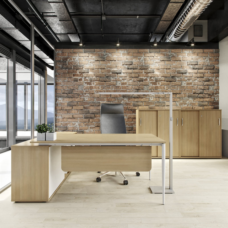 Favors Metal Base Computer Desk, African Oak/White