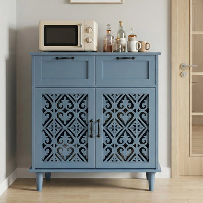 Kitchen Storage Cabinet with Drawers - Accent Cabinet with Carved Door, Floor Sideboard Buffet with Storage, Small Wood Credenza for Living Room, Dini