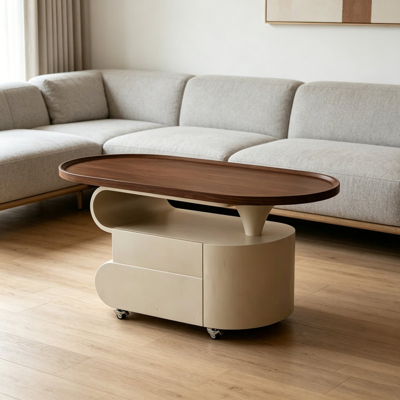 Moïse, 19.68" H x 31.49" W x 15.74" D, Walnut Top/Black/White Base