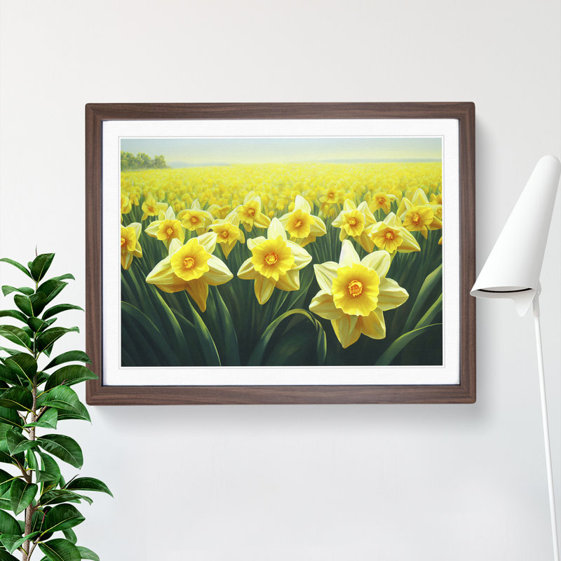 XH1022-9672X Virtuous Daffodil Flowers 1 Piece Single Picture Frame Wall Art, 25cm H x 34cm W, Walnut