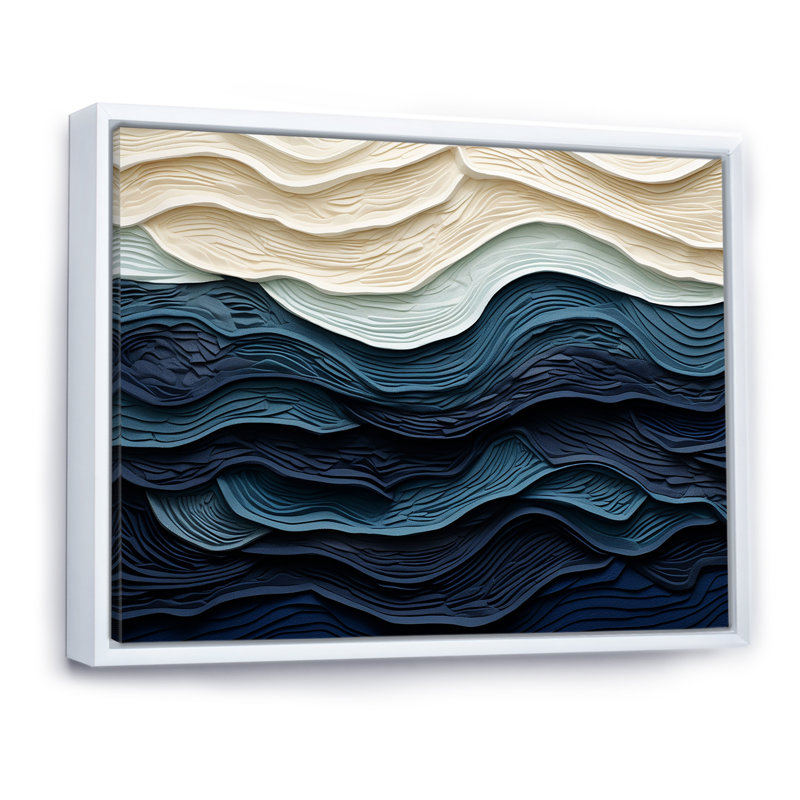 «Blue and White Coastal Waves», impression murale abstraite sur toile côtière, Blanc, H 34 po x l 44 po